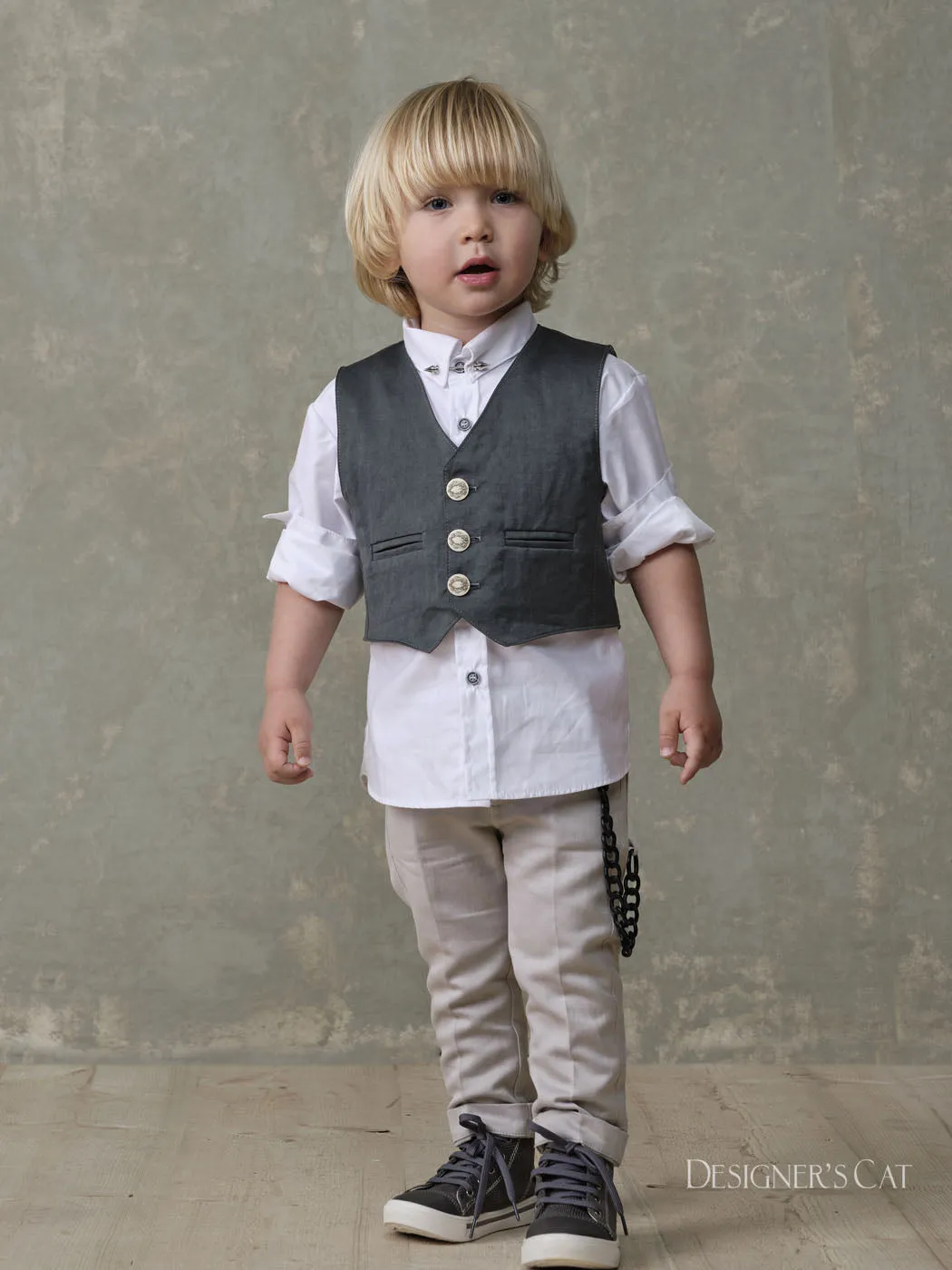 Baptism boy outfit set  6pcs - AETIS Grey