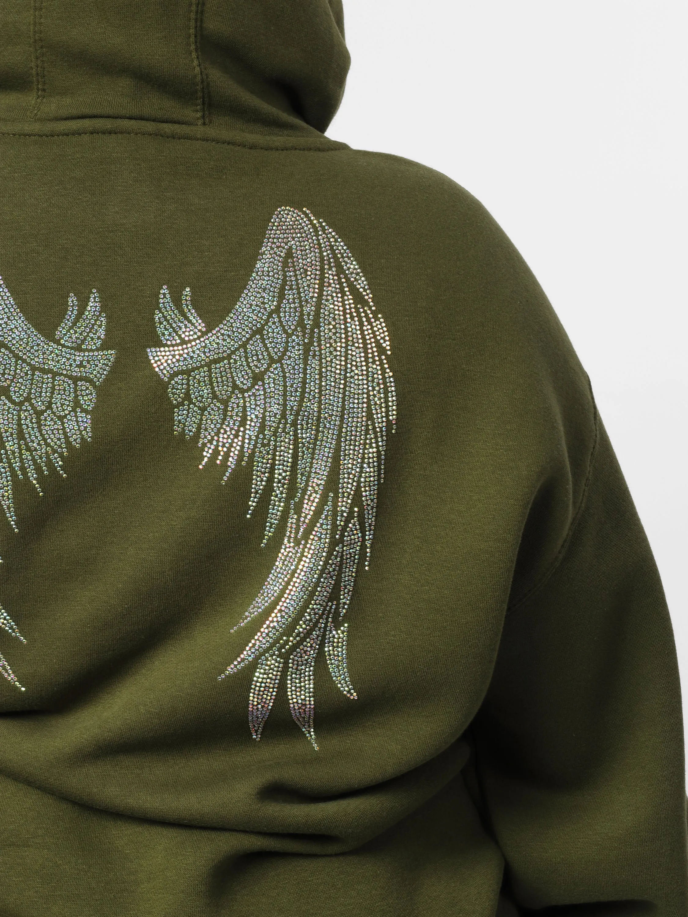 Green Glam Bedazzle Wings Hoodie