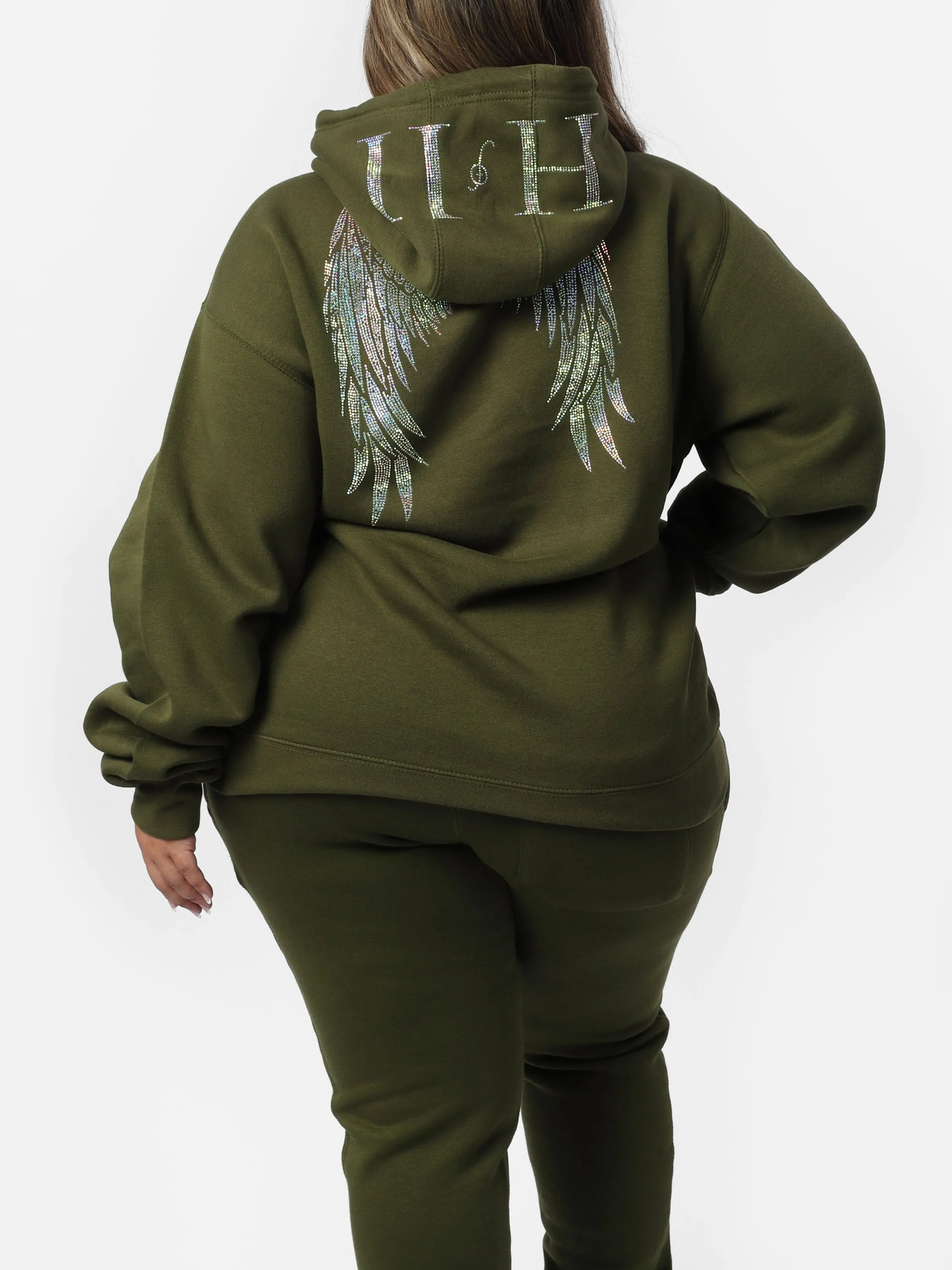 Green Glam Bedazzle Wings Hoodie