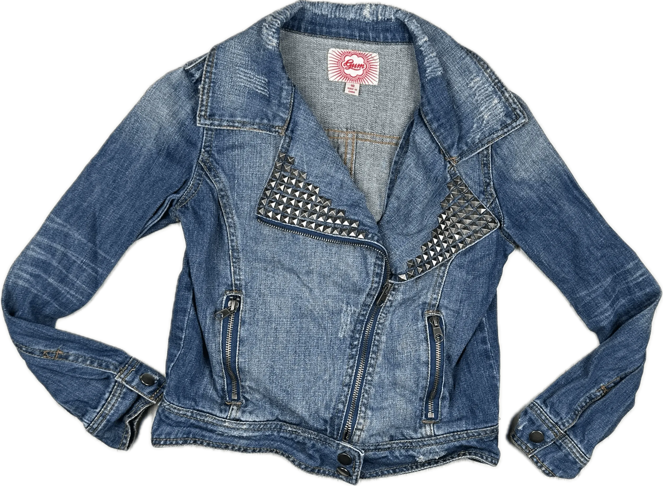 Gum Denim Studded Biker Jacket - Size 10Y