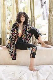 Johnny Was SACAI HOODED DUSTER BLACK Jacket Flower Embroidery Floral NEW