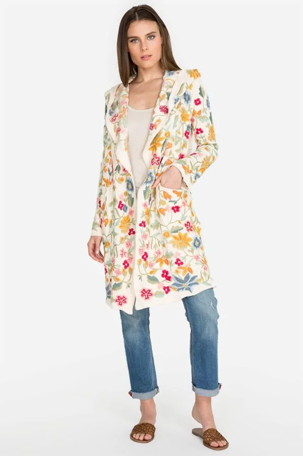 Johnny Was SACAI HOODED DUSTER BLACK Jacket Flower Embroidery Floral NEW