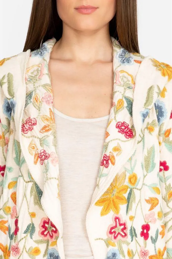 Johnny Was SACAI HOODED DUSTER BLACK Jacket Flower Embroidery Floral NEW
