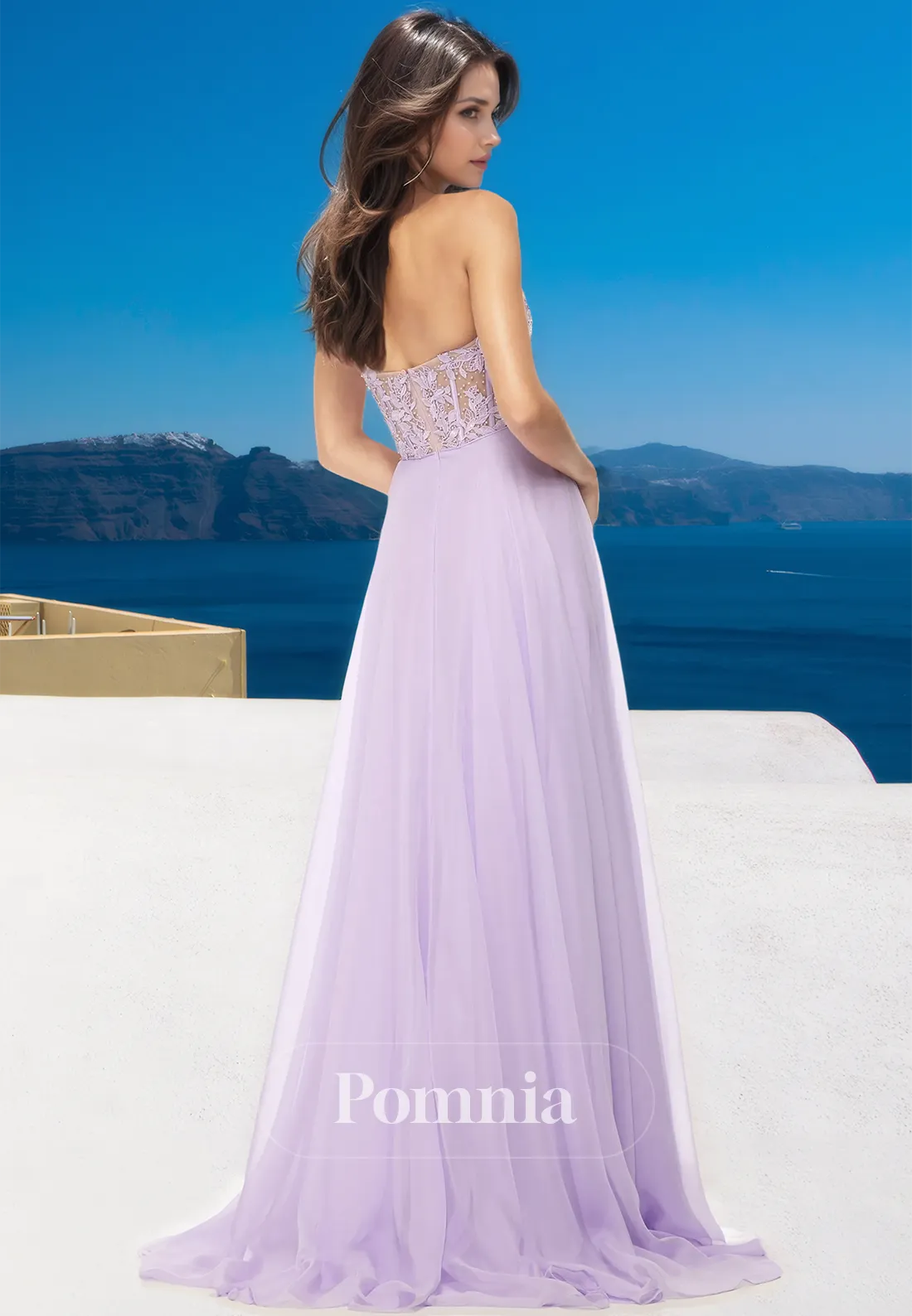 Lavender Halter V-Neck Prom Dress with Slit Corset Tulle Floor-Length Evening Party Dress