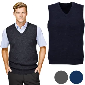 Mens Wool Blend V Neck Vest Sleeveless Double Knit