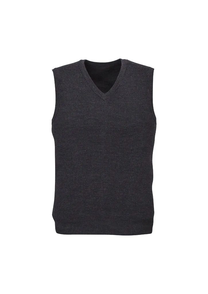 Mens Wool Blend V Neck Vest Sleeveless Double Knit