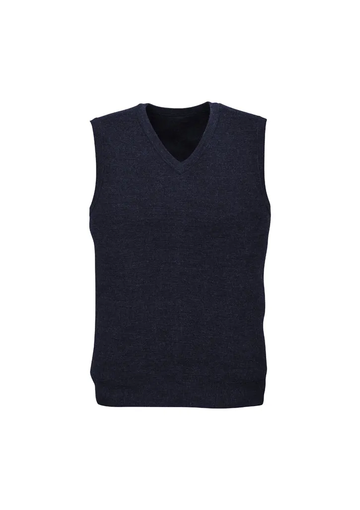 Mens Wool Blend V Neck Vest Sleeveless Double Knit