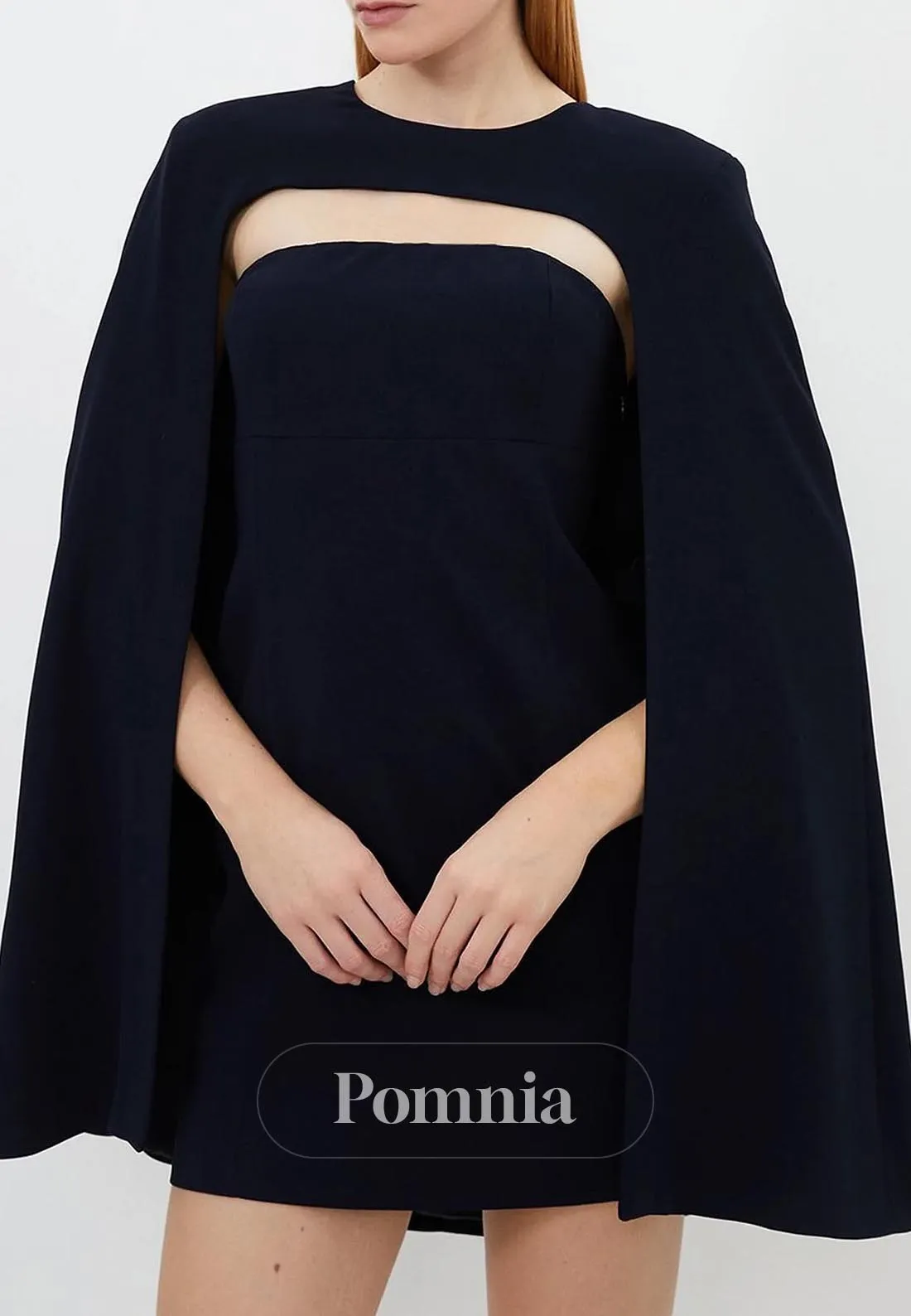 Simple A-Line Scoop Cape Short Satin Semi Formal Dress
