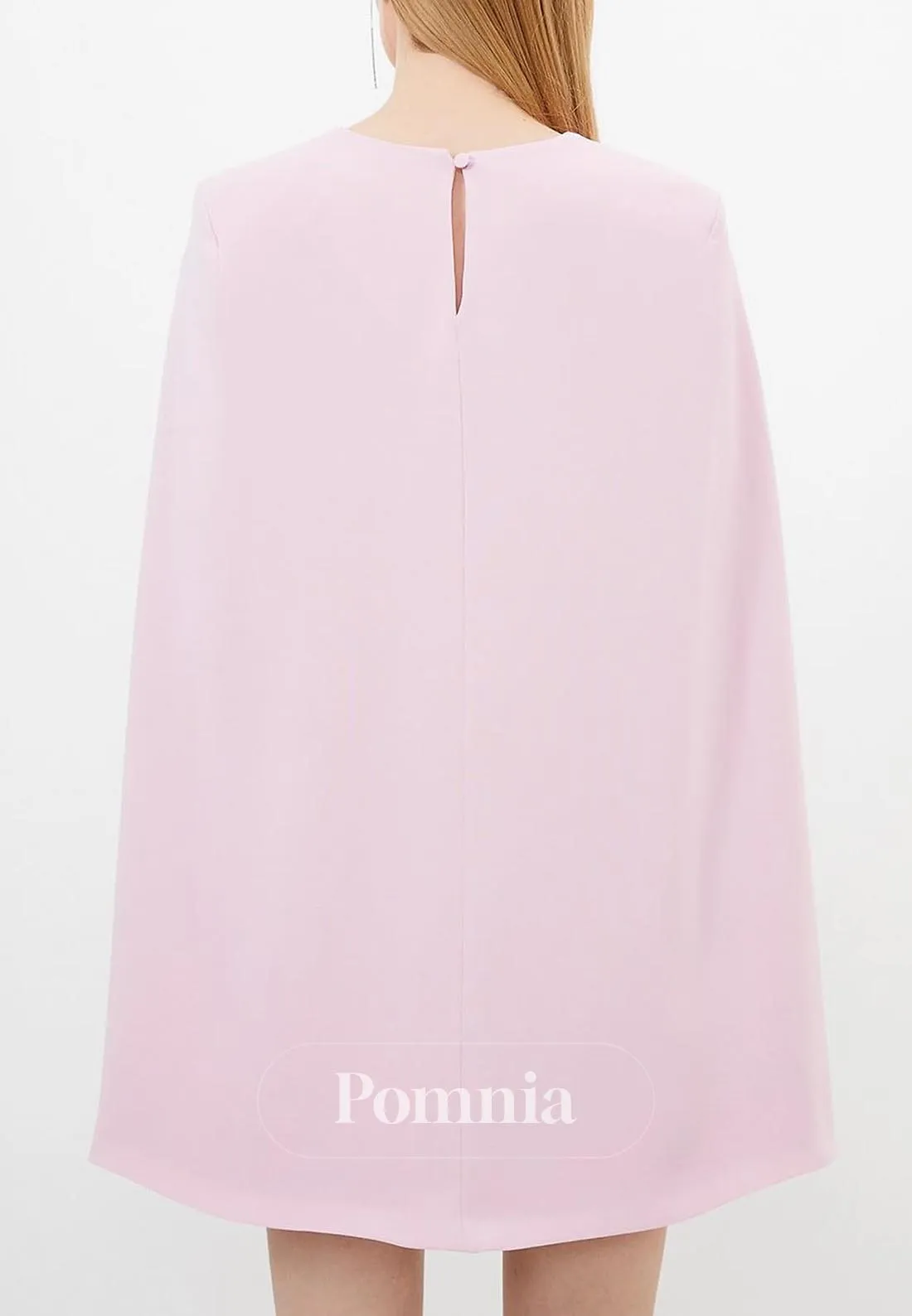 Simple A-Line Scoop Cape Short Satin Semi Formal Dress