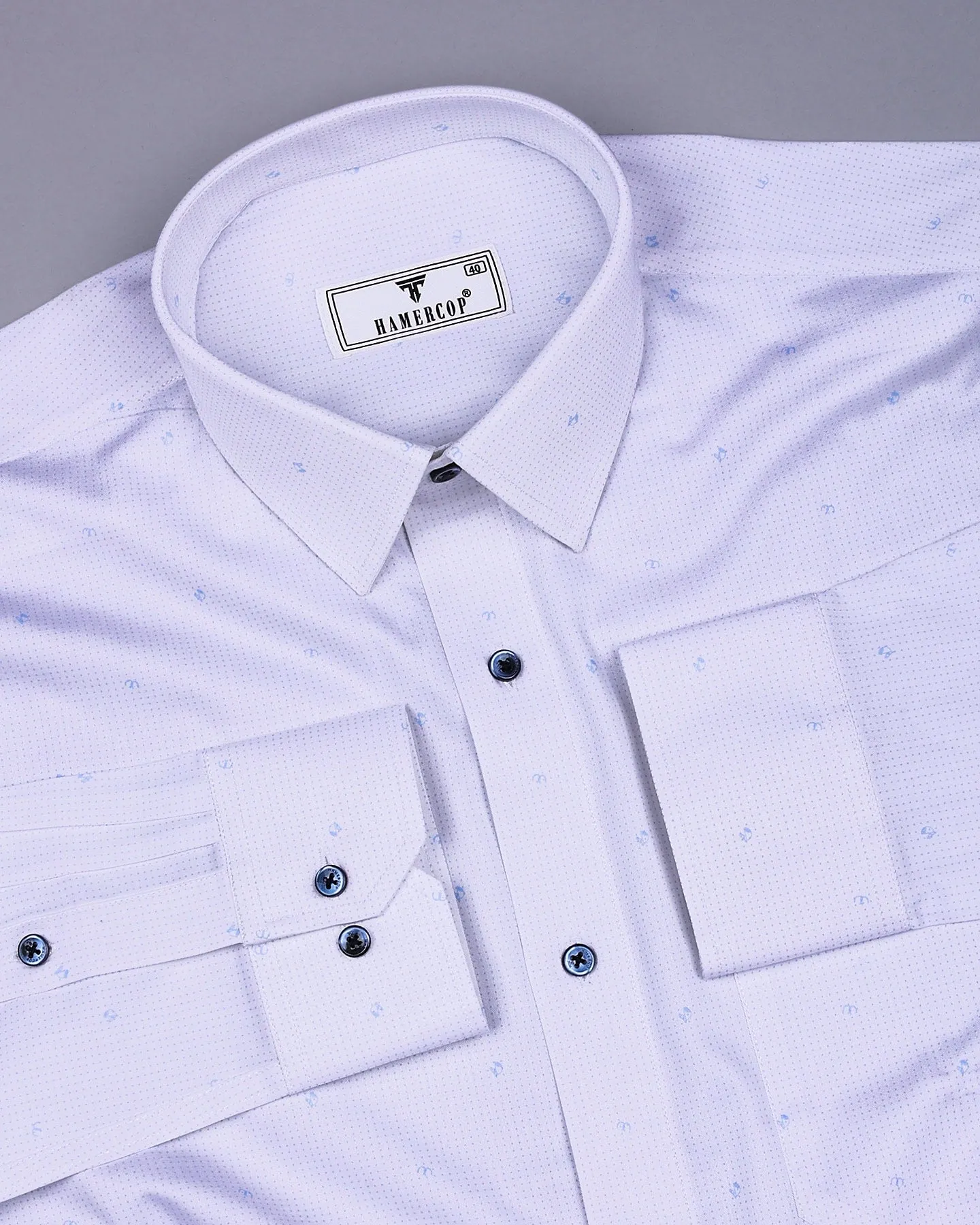Space SkyBlue With White Small Polka Dot Printed Cotton Shirt