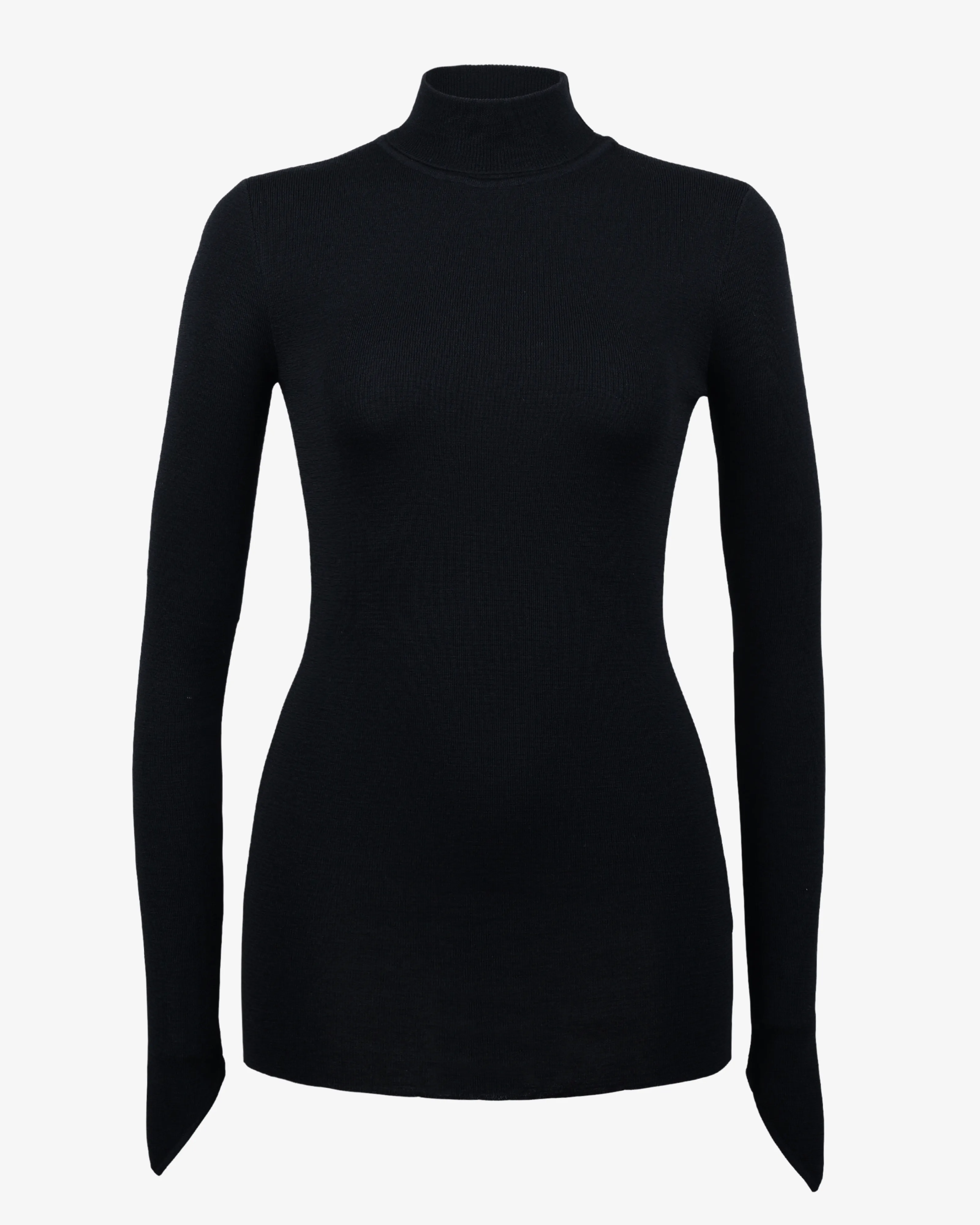 The Merino Turtleneck Point Sleeve Sweater - Black