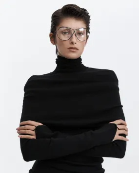 The Merino Turtleneck Point Sleeve Sweater - Black