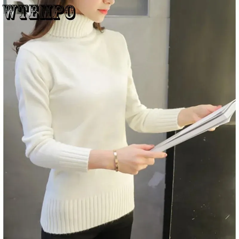 WTEMPO Women Autumn Turtleneck Sweater Winter Warm Cable Knitwear Long Sleeve Casual Pullover Jumpers Knitted Tops